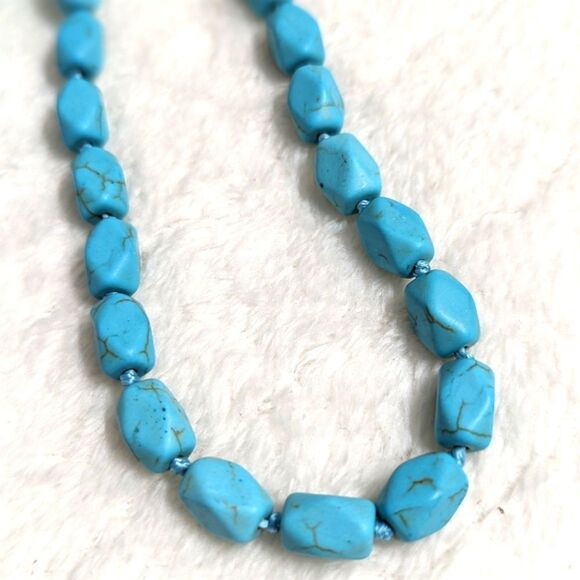Vintage Hand knotted Turquoise Bead Necklace 22" Long - Picture 7 of 11